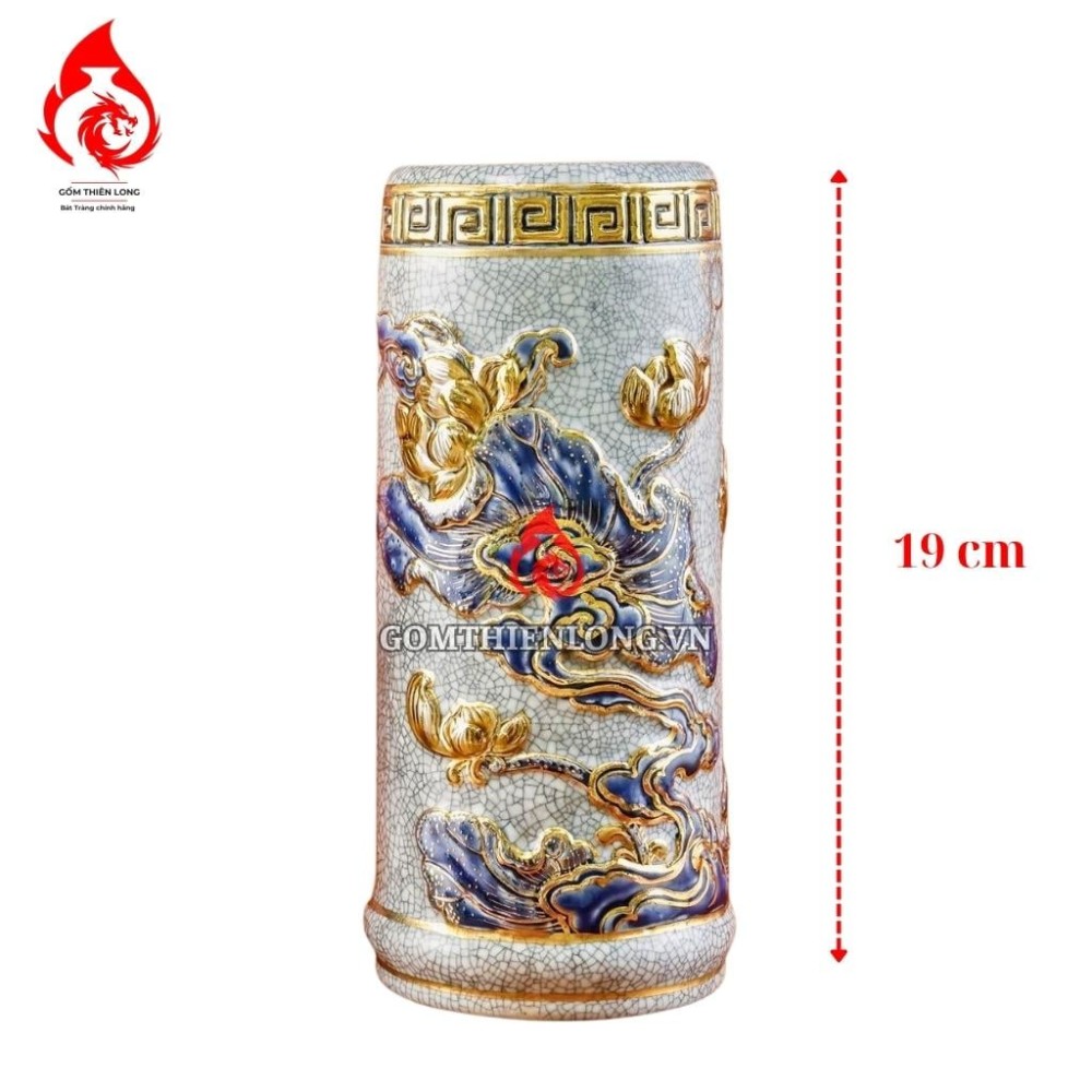 Ống Đựng Nhang Bằng Sứ Men Rạn Vẽ Vàng Hoa Sen 231099