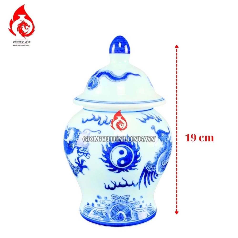 Chóe Thờ Bát Tràng Men Lam Ngọc Vẽ Rồng Phượng 231106