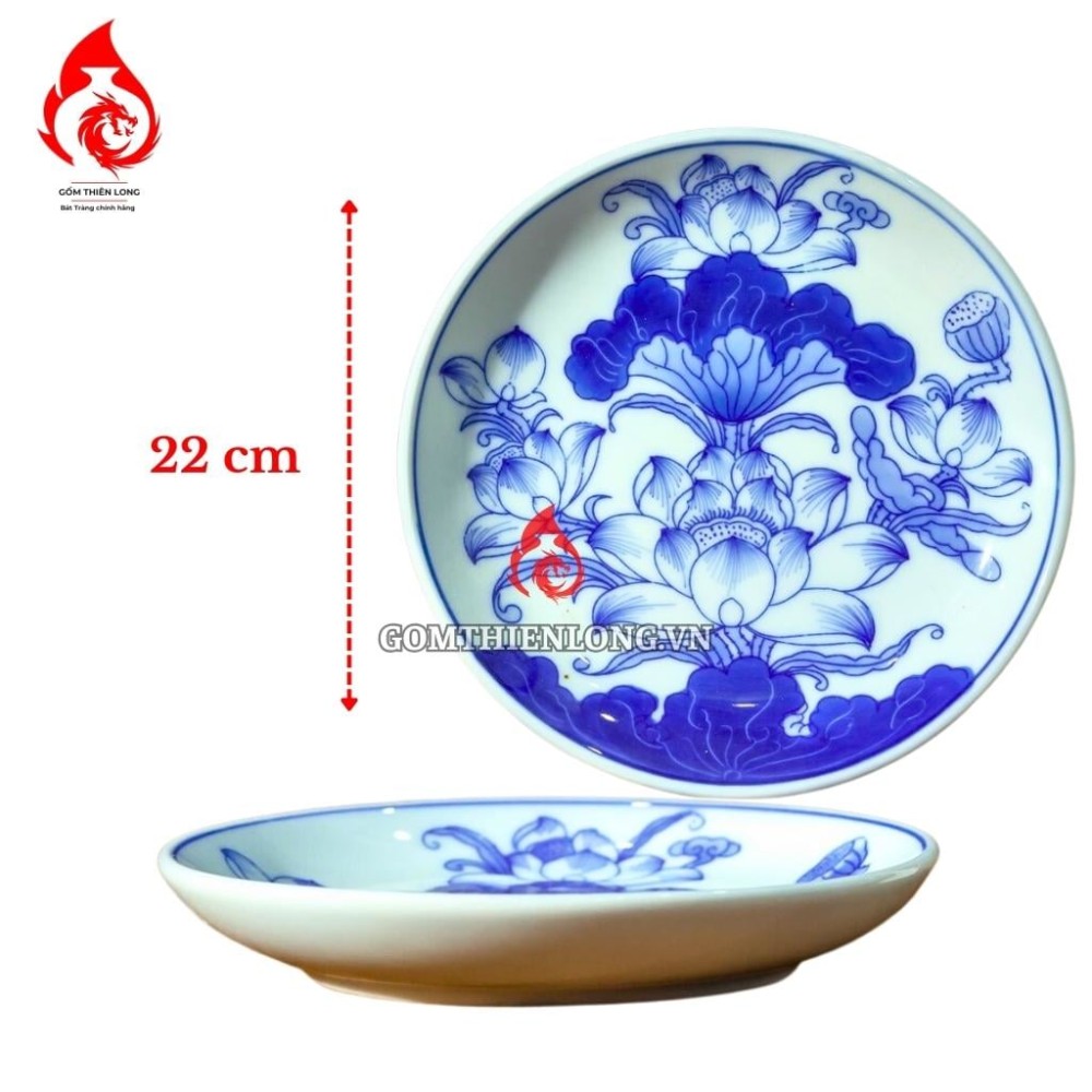 Mâm Bồng Sứ Bát Tràng Men Lam Vẽ Hoa Sen 231108