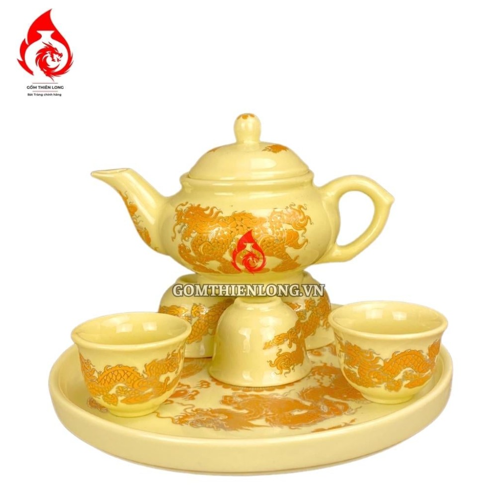 Bộ Ấm Chén Bàn Thờ Màu Vàng Vẽ Ánh Kim 231133