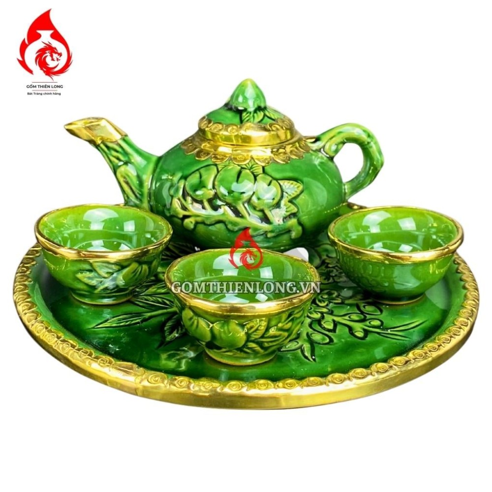 Bộ Ấm Chén Bàn Thờ Men Xanh Ngọc Lục Bảo 231136