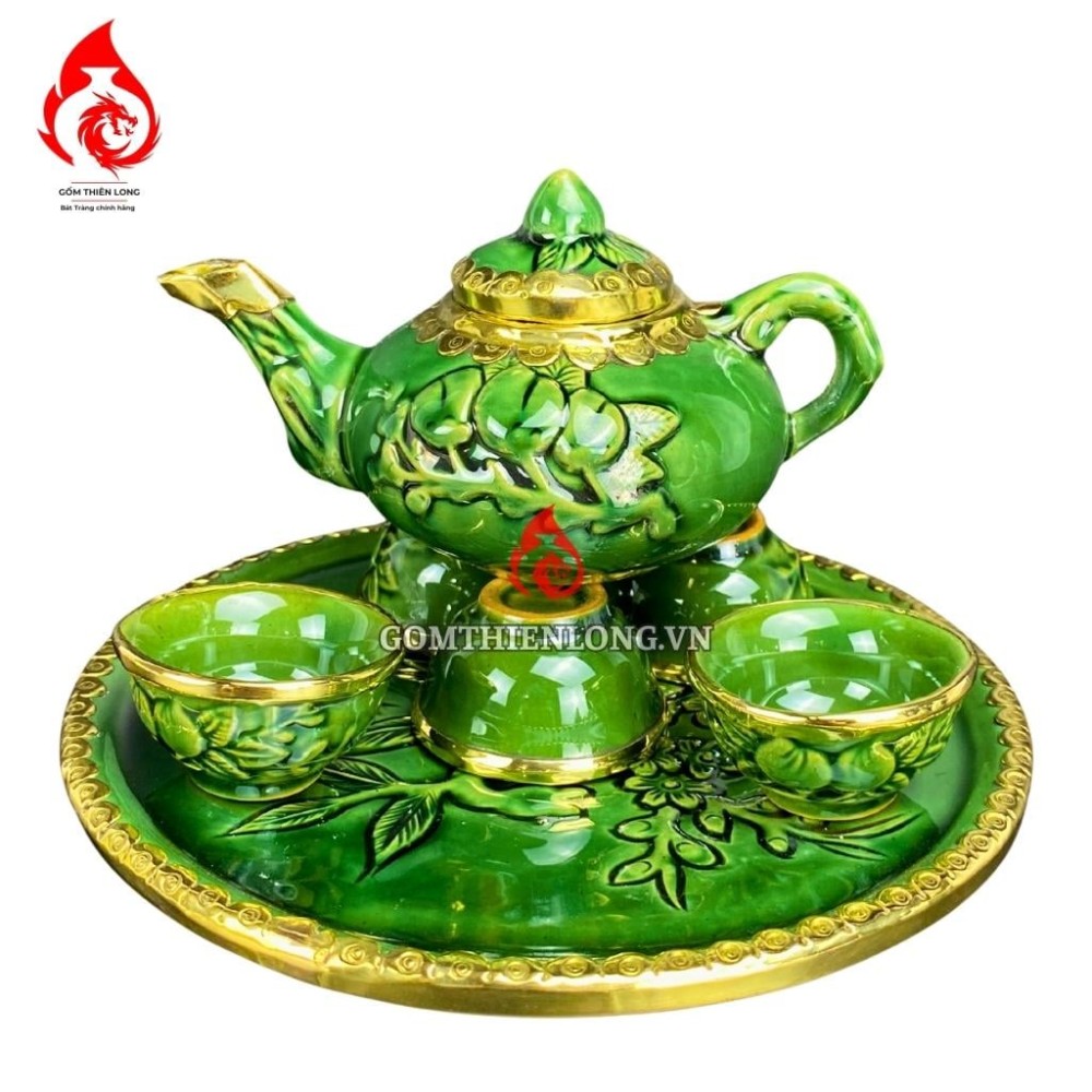 Bộ Ấm Chén Bàn Thờ Men Xanh Ngọc Lục Bảo 231136