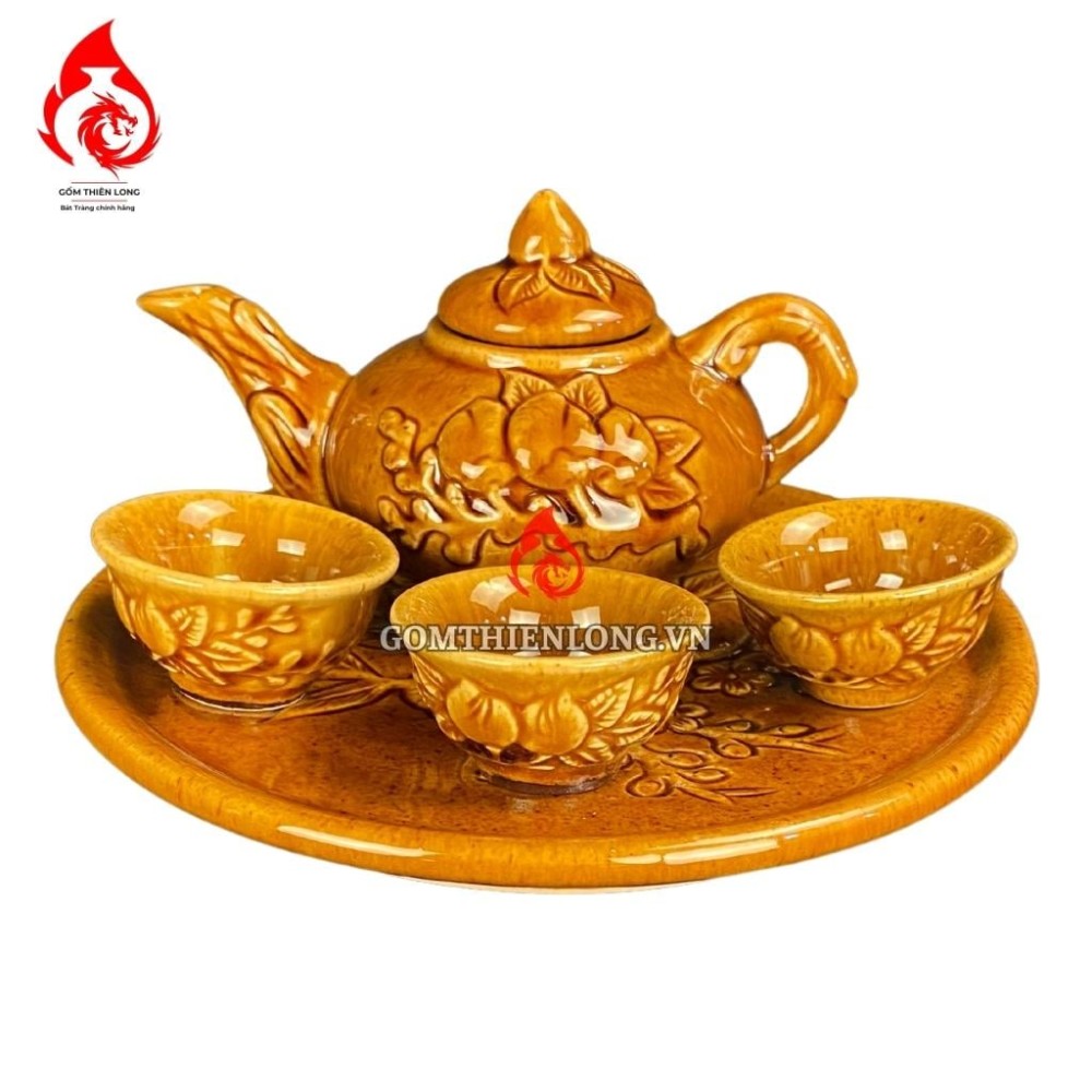 Bộ Ấm Chén Bàn Thờ Men Vàng Hoàng Thổ 231137