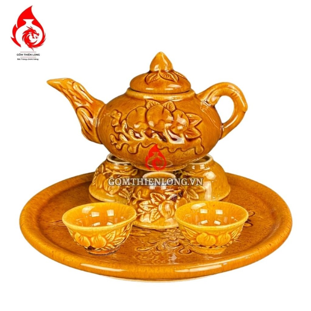 Bộ Ấm Chén Bàn Thờ Men Vàng Hoàng Thổ 231137