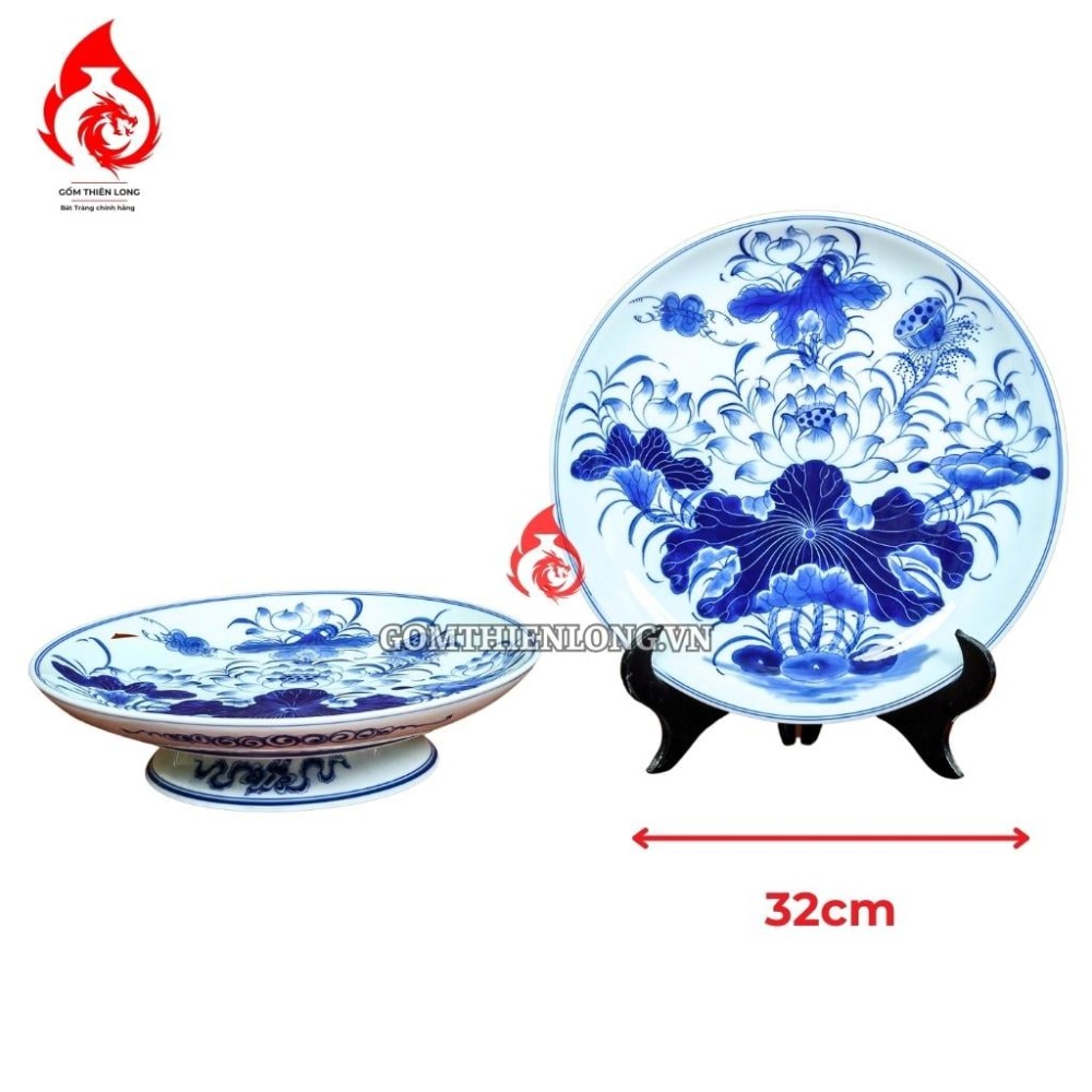 Bộ Đồ Thờ Bát Tràng Men Lam Ngọc Vẽ Hoa Sen 231166