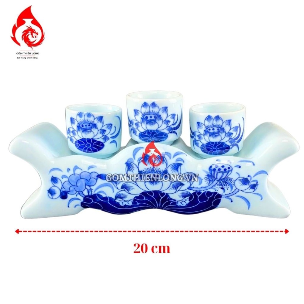 Bộ Đồ Thờ Bát Tràng Men Lam Ngọc Vẽ Hoa Sen 231166