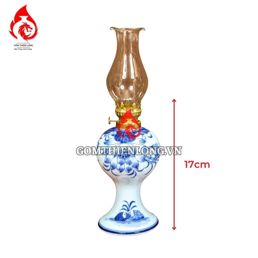 Đèn Dầu Thờ Bát Tràng Men Lam Ngọc Vẽ Hoa Sen 230153