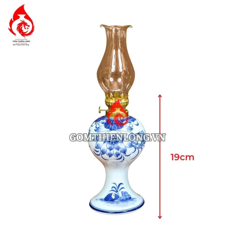 Đèn Dầu Thờ Bát Tràng Men Lam Ngọc Vẽ Hoa Sen 230153