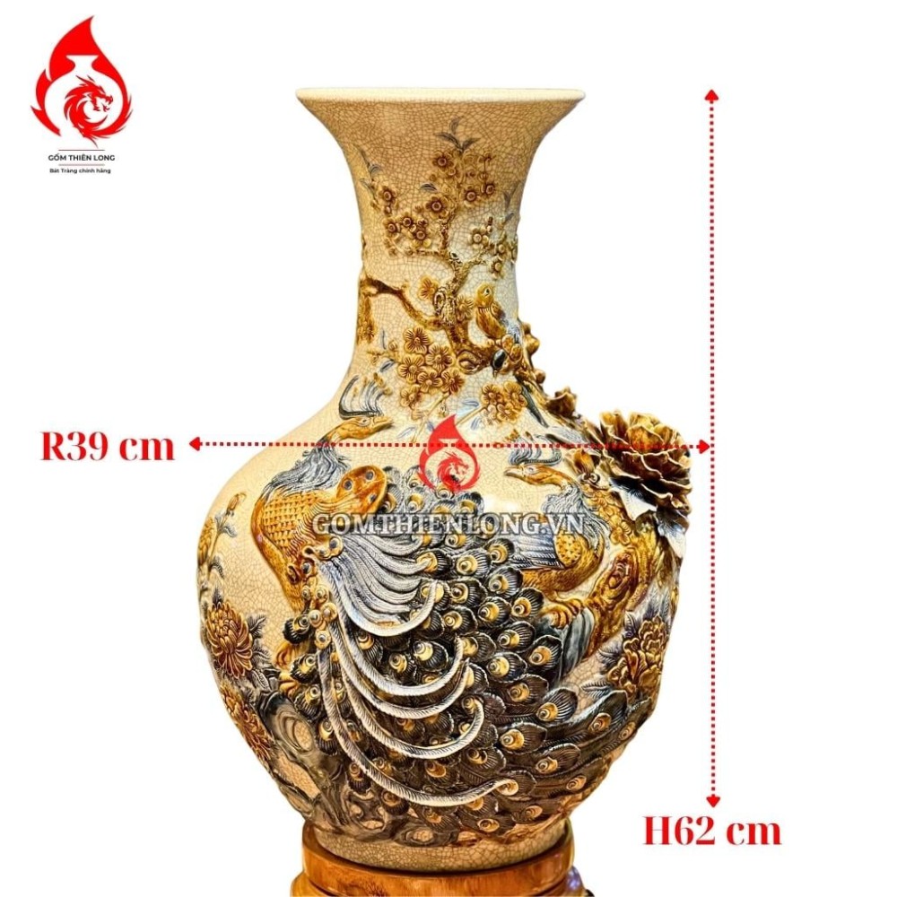 Bình Củ Tỏi Bát Tràng Men Rạn Đắp Nổi Công Hoa Phú Quý 231182