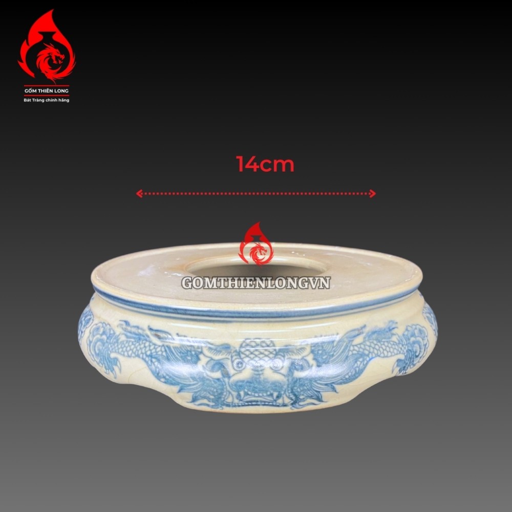 Chân Đế Bát Hương Bằng Sứ Men Rạn Vẽ Rồng 231037R