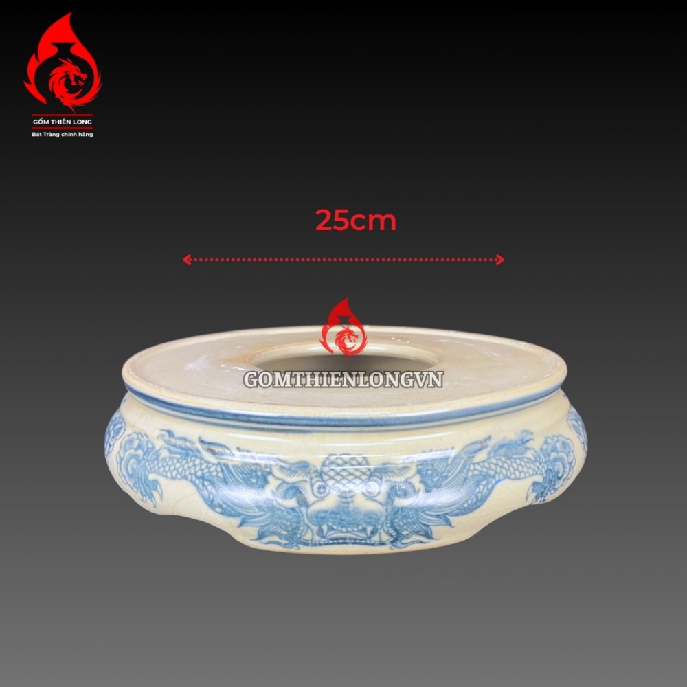 Chân Đế Bát Hương Bằng Sứ Men Rạn Vẽ Rồng 231037R
