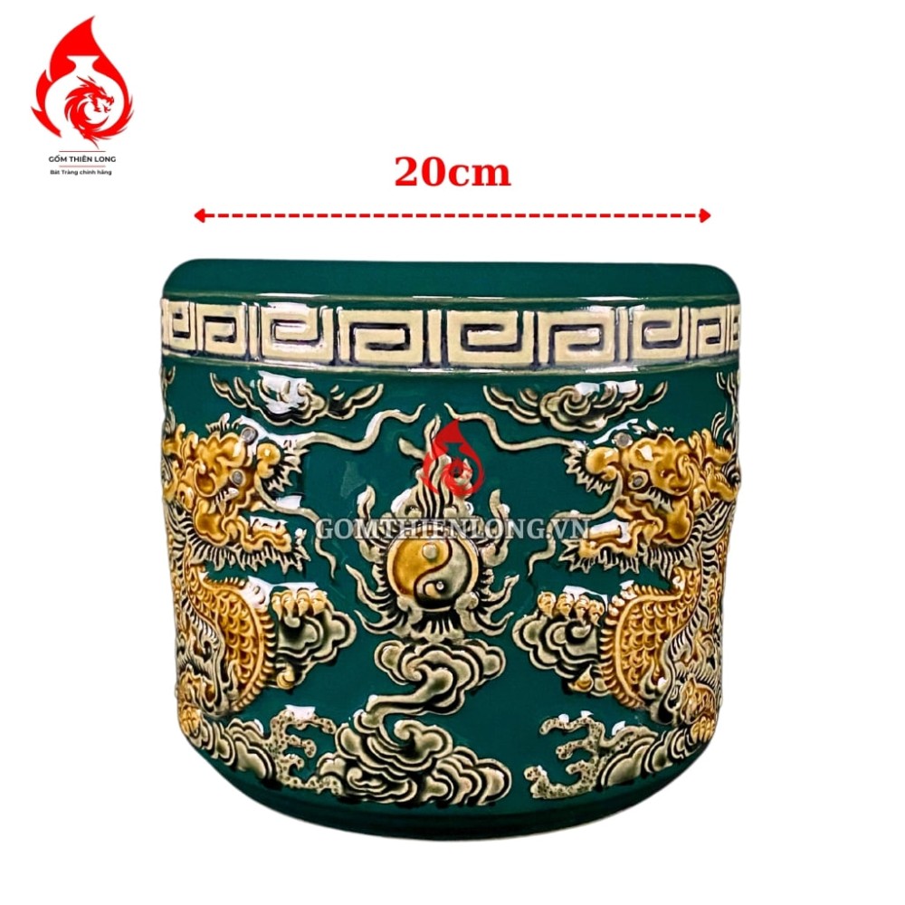 Bộ Đồ Thờ Bát Tràng Màu Xanh Lục Bảo Đắp Nổi 240101