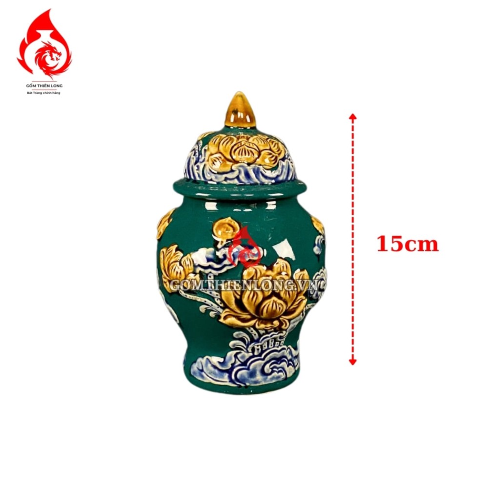 Bộ Đồ Thờ Bát Tràng Màu Xanh Lục Bảo Đắp Nổi 240101