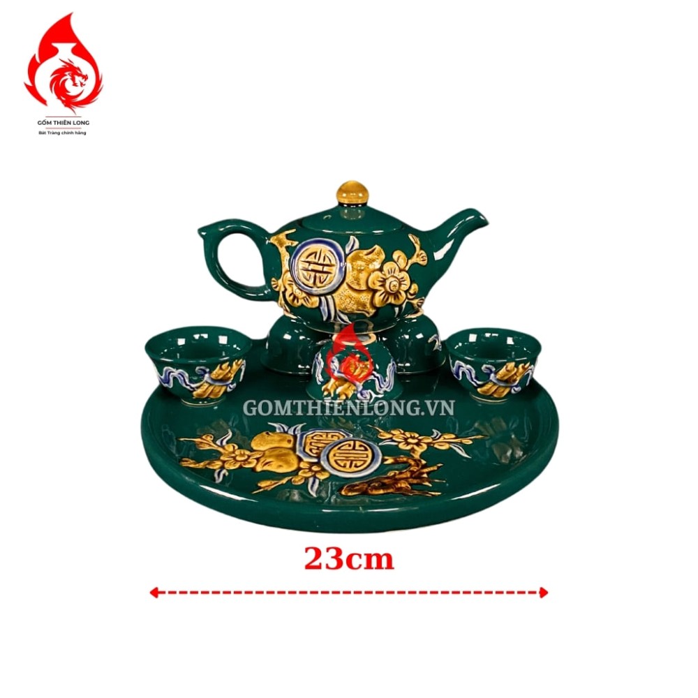 Bộ Đồ Thờ Bát Tràng Màu Xanh Lục Bảo Đắp Nổi 240101