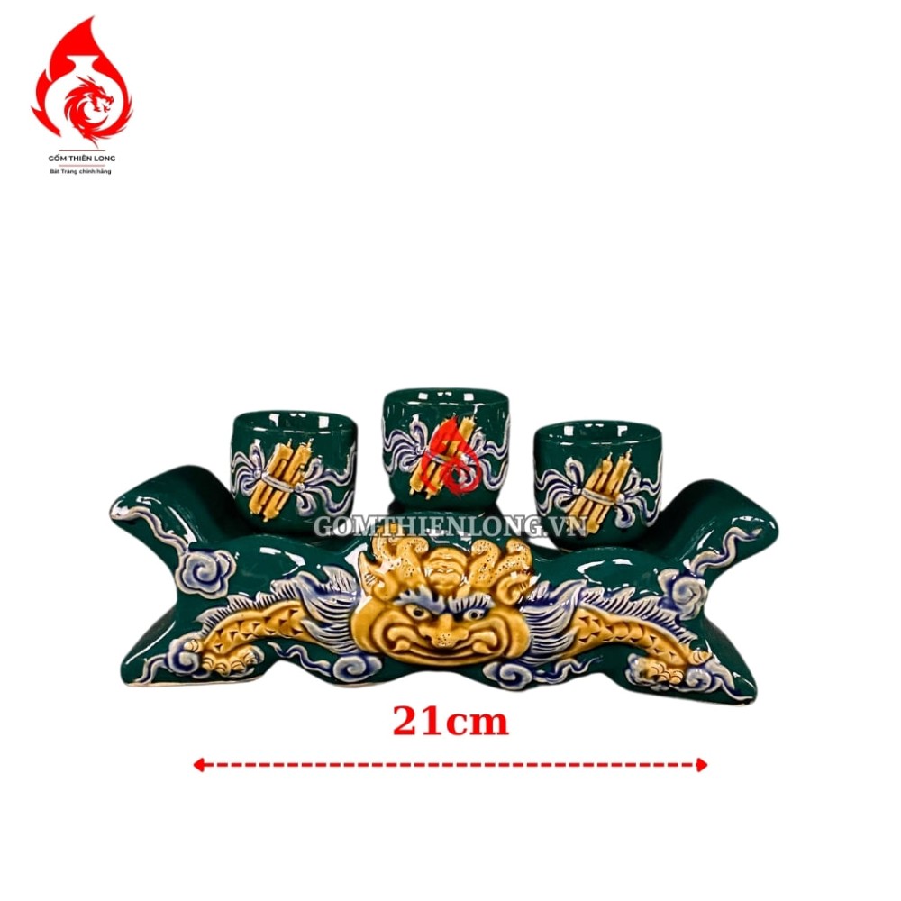 Bộ Đồ Thờ Bát Tràng Màu Xanh Lục Bảo Đắp Nổi 240101