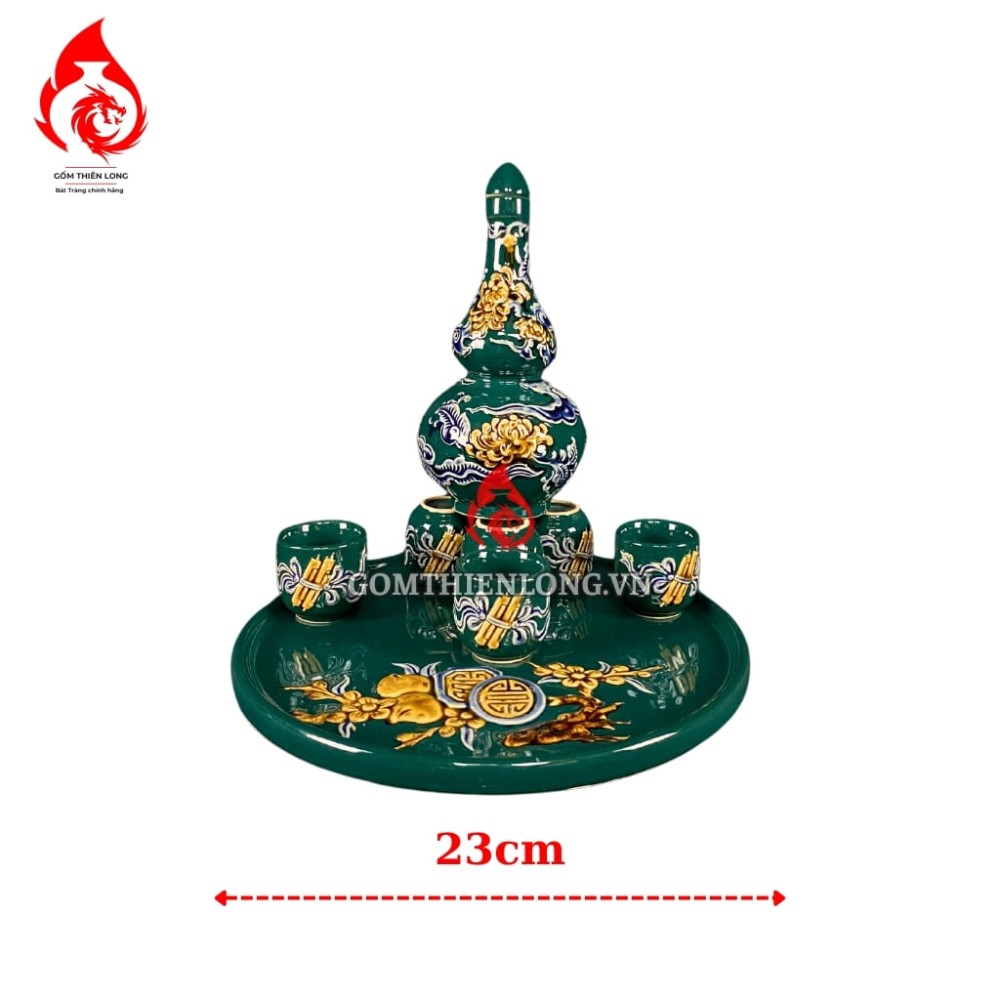 Bộ Đồ Thờ Bát Tràng Màu Xanh Lục Bảo Đắp Nổi 240101