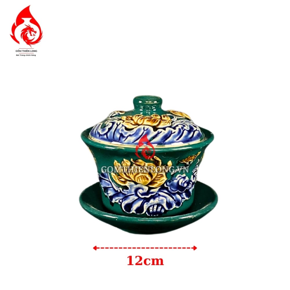 Bộ Đồ Thờ Bát Tràng Màu Xanh Lục Bảo Đắp Nổi 240101