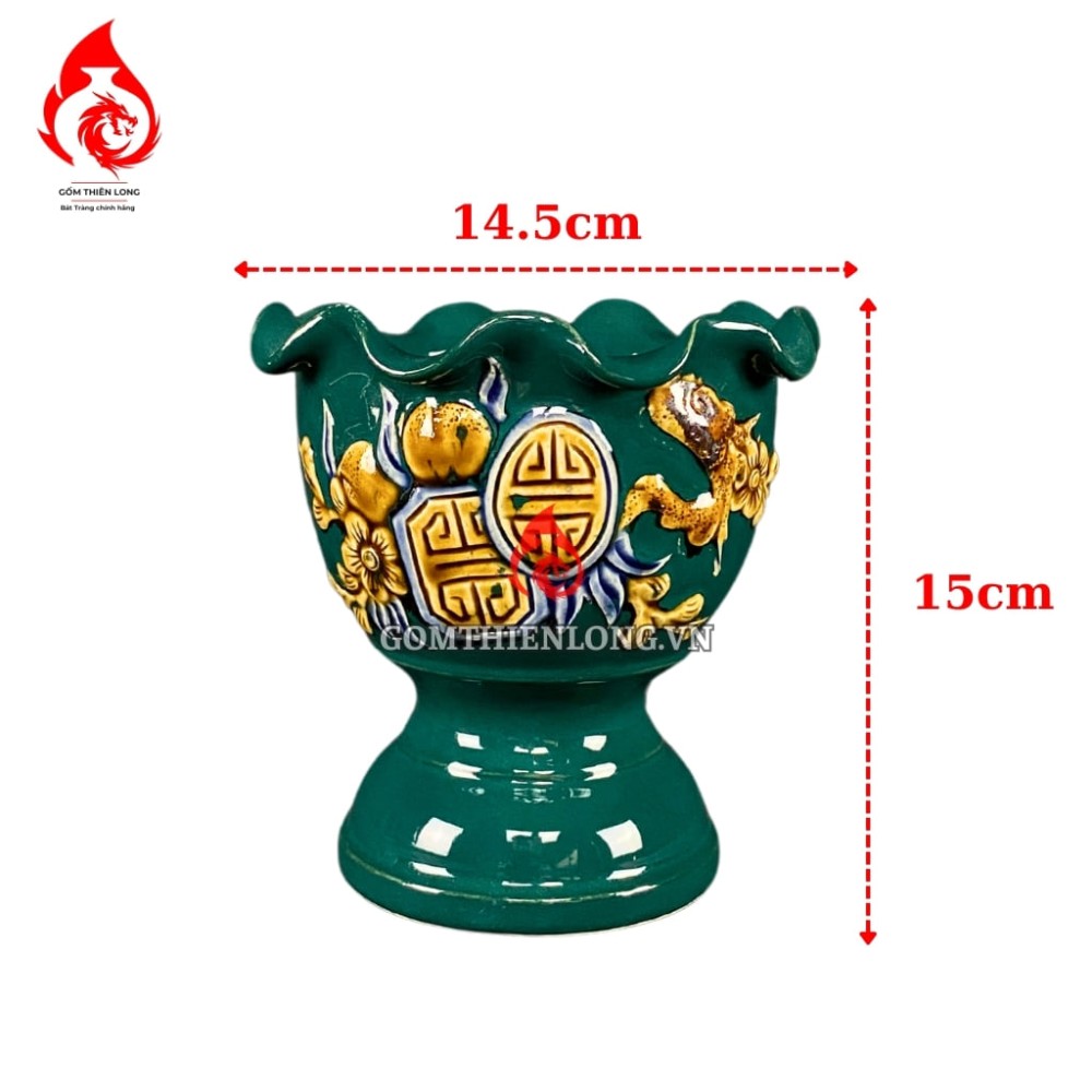 Bộ Đồ Thờ Bát Tràng Màu Xanh Lục Bảo Đắp Nổi 240101