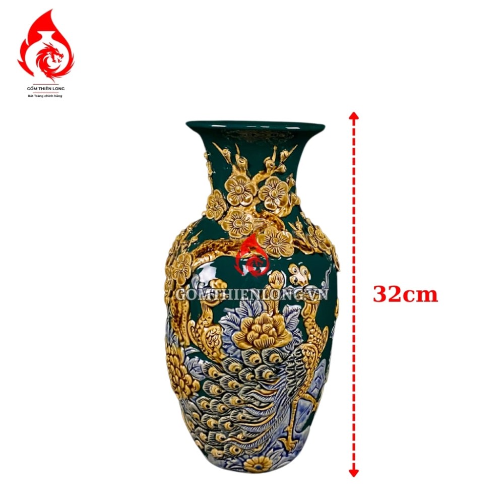 Bộ Đồ Thờ Bát Tràng Màu Xanh Lục Bảo Đắp Nổi 240101