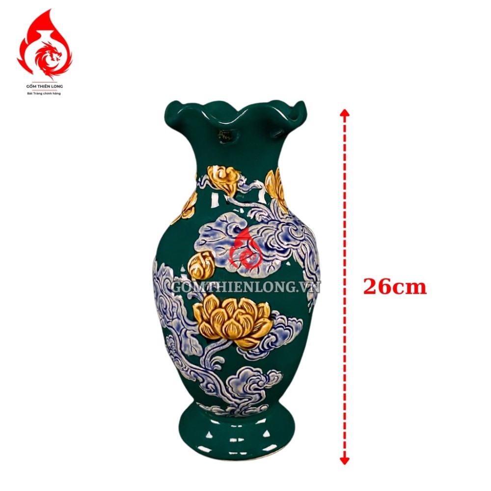 Bộ Đồ Thờ Bát Tràng Màu Xanh Lục Bảo Đắp Nổi 240101