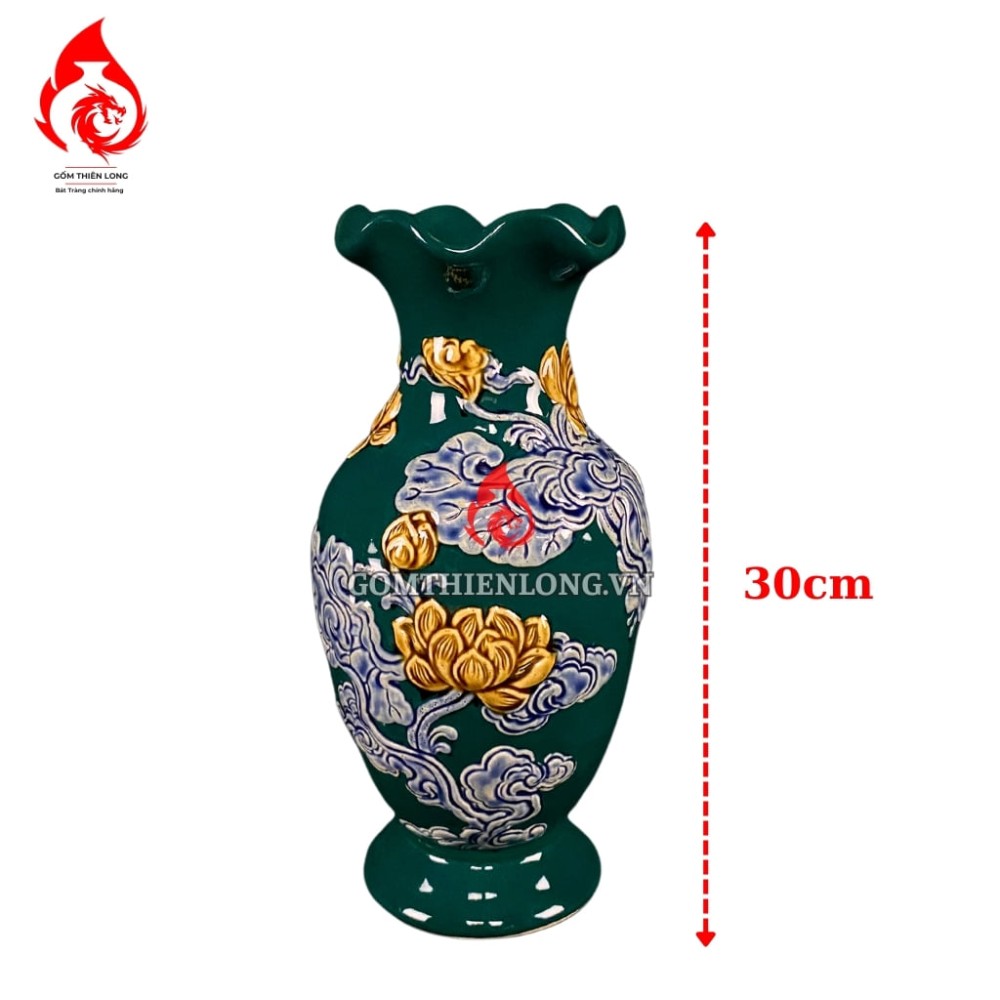 Bộ Đồ Thờ Bát Tràng Màu Xanh Lục Bảo Đắp Nổi 240101