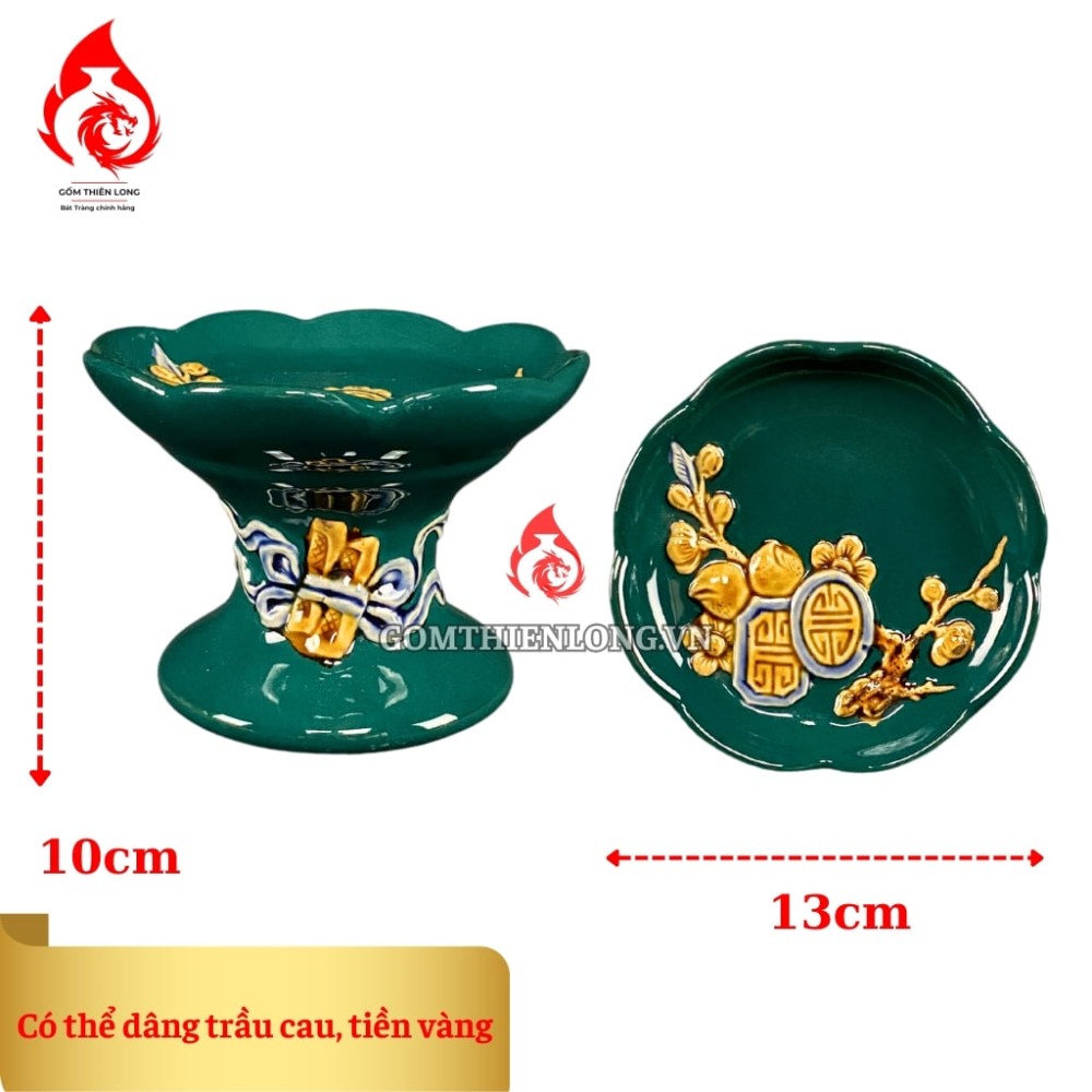 Bộ Đồ Thờ Bát Tràng Màu Xanh Lục Bảo Đắp Nổi 240101