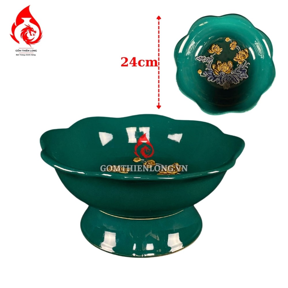 Bộ Đồ Thờ Bát Tràng Màu Xanh Lục Bảo Đắp Nổi 240101