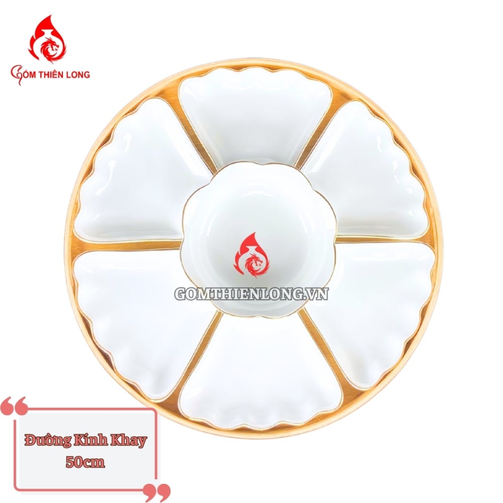 Bộ Bát Đĩa Hoa Mặt Trời Men Trắng Viền Vàng 24k 240102