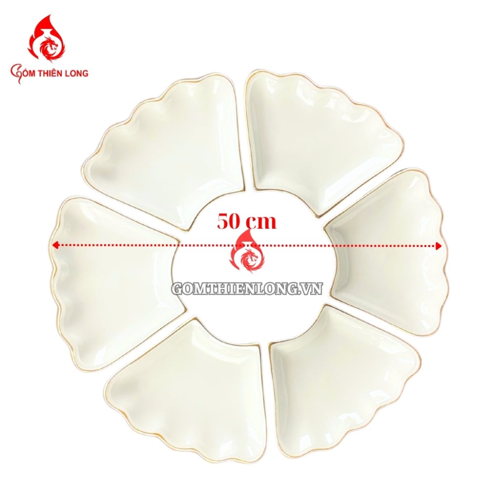 Bộ Bát Đĩa Thắp Hương Men Trắng Viền Vàng 24k 240103