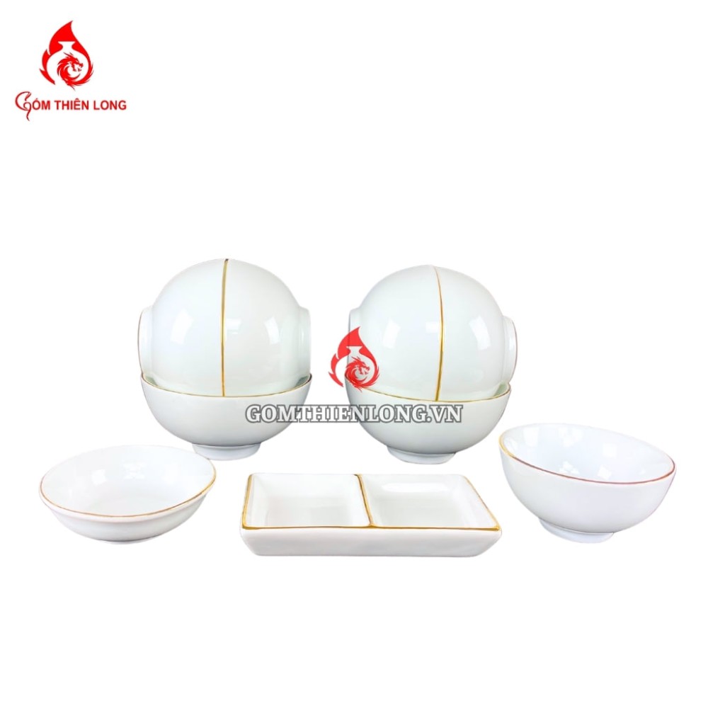 Bộ Bát Đĩa Thắp Hương Men Trắng Viền Vàng 24k 240103