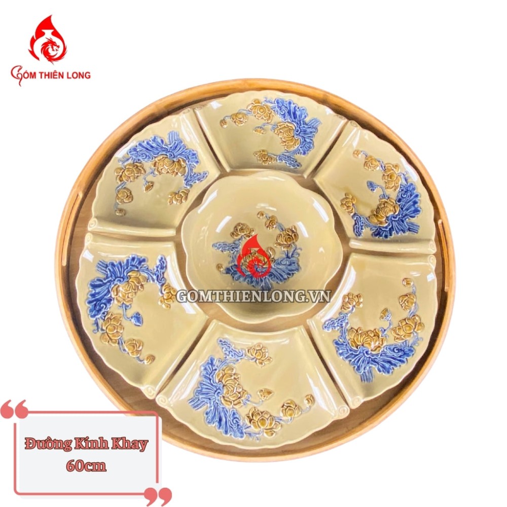 Bộ Bát Đĩa Hoa Mặt Trời Men Vàng Hoàng Tộc 240104