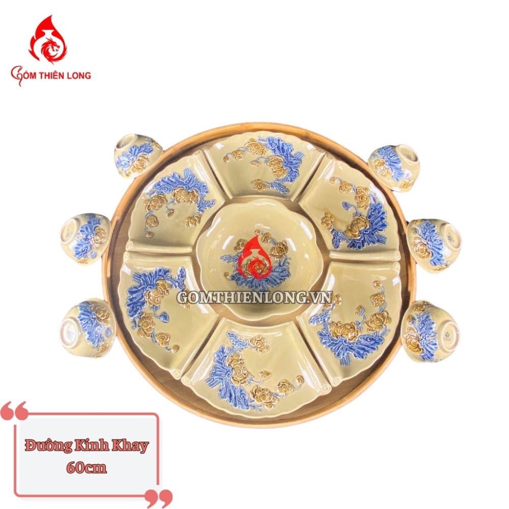 Bộ Bát Đĩa Hoa Mặt Trời Men Vàng Hoàng Tộc 240104