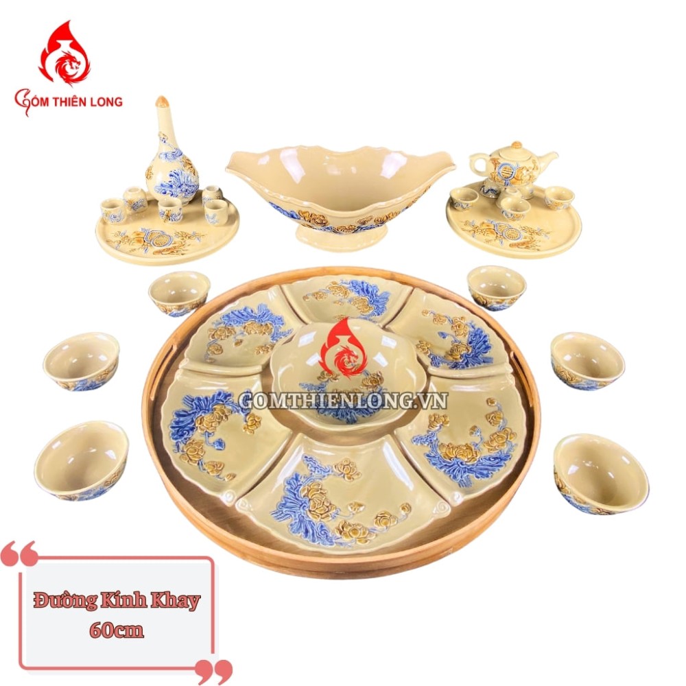 Bộ Bát Đĩa Hoa Mặt Trời Men Vàng Hoàng Tộc 240104