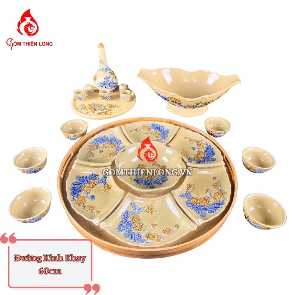 Bộ Bát Đĩa Hoa Mặt Trời Men Vàng Hoàng Tộc 240104