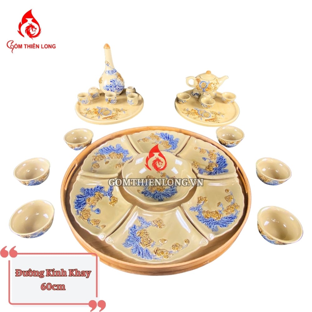 Bộ Bát Đĩa Hoa Mặt Trời Men Vàng Hoàng Tộc 240104