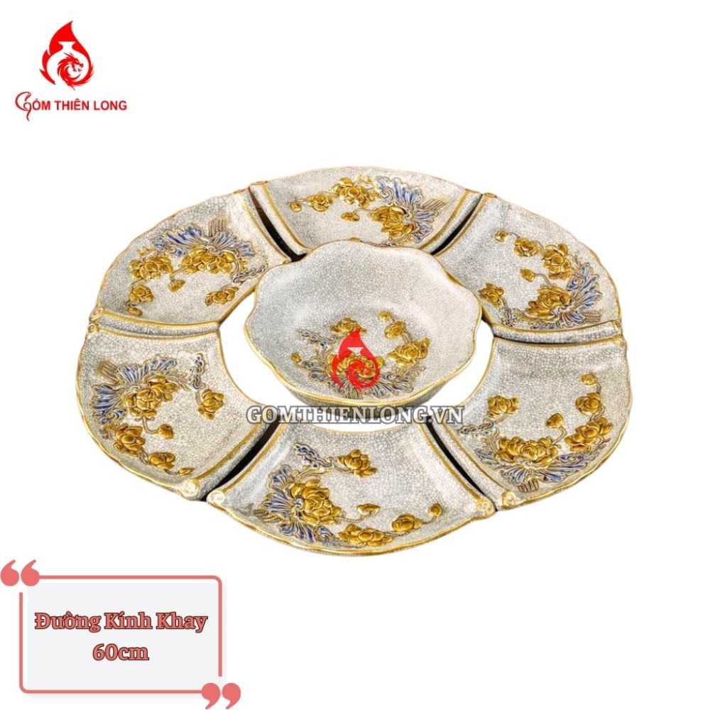 Bộ Bát Đĩa Hoa Mặt Trời Men Rạn Vẽ Vàng 240105