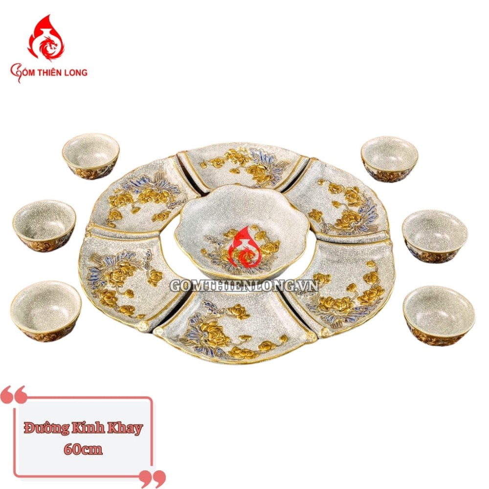 Bộ Bát Đĩa Hoa Mặt Trời Men Rạn Vẽ Vàng 240105