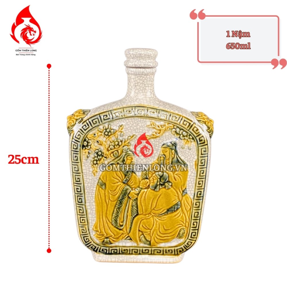 Nậm Rượu Thờ Men Rạn Kết Nghĩa Đào Viên 240116