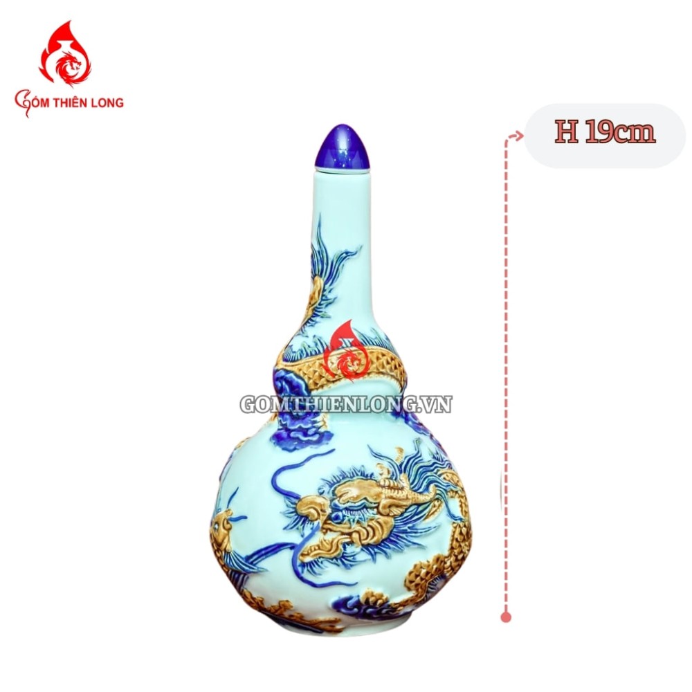 Nậm Rượu Thờ Men Ngọc Đắp Nổi 240119