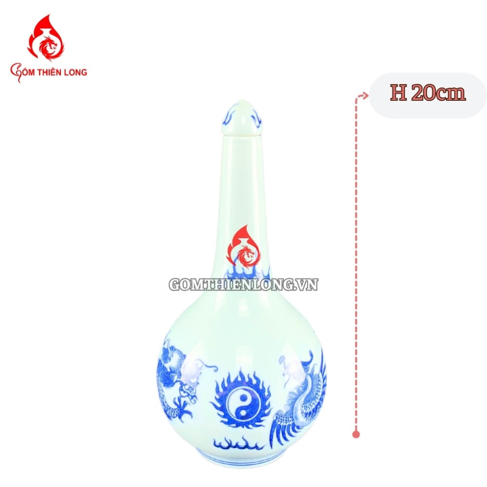 Nậm Rượu Thờ Men Lam Ngọc Vẽ Rồng Phượng 240120