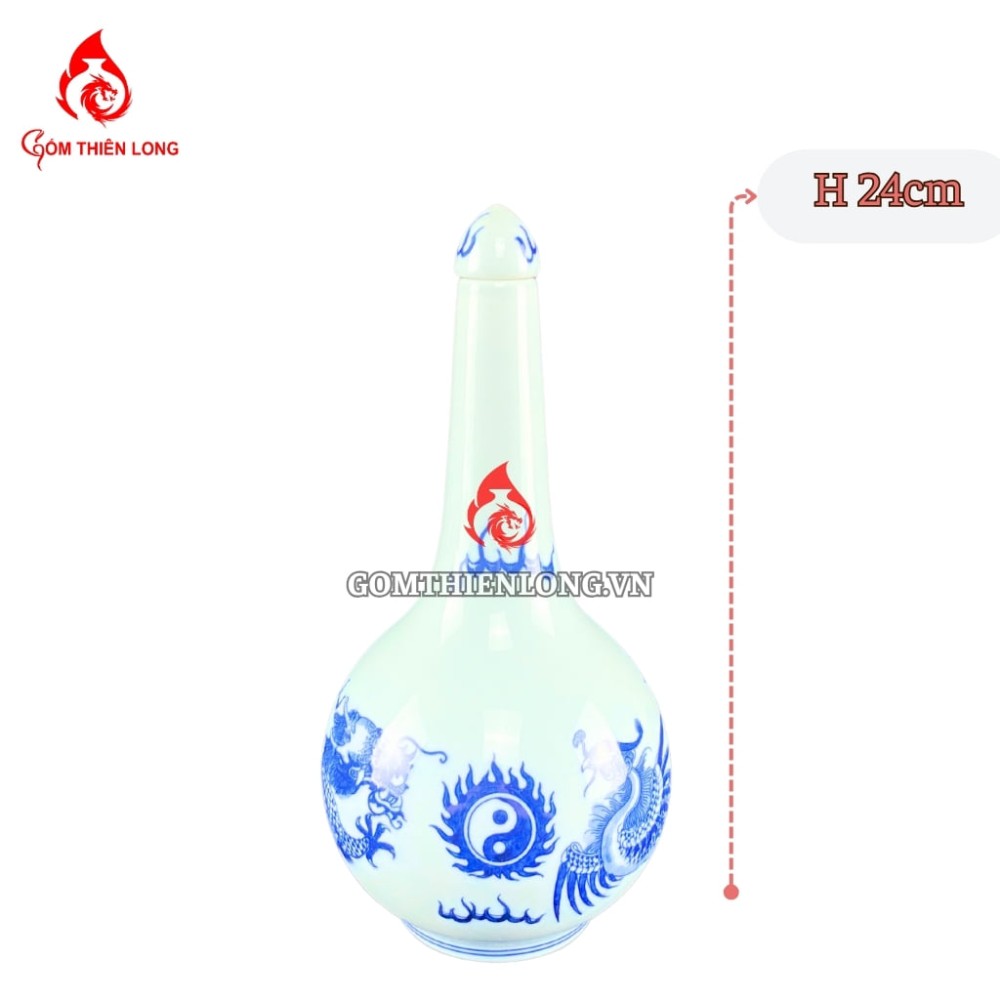 Nậm Rượu Thờ Men Lam Ngọc Vẽ Rồng Phượng 240120