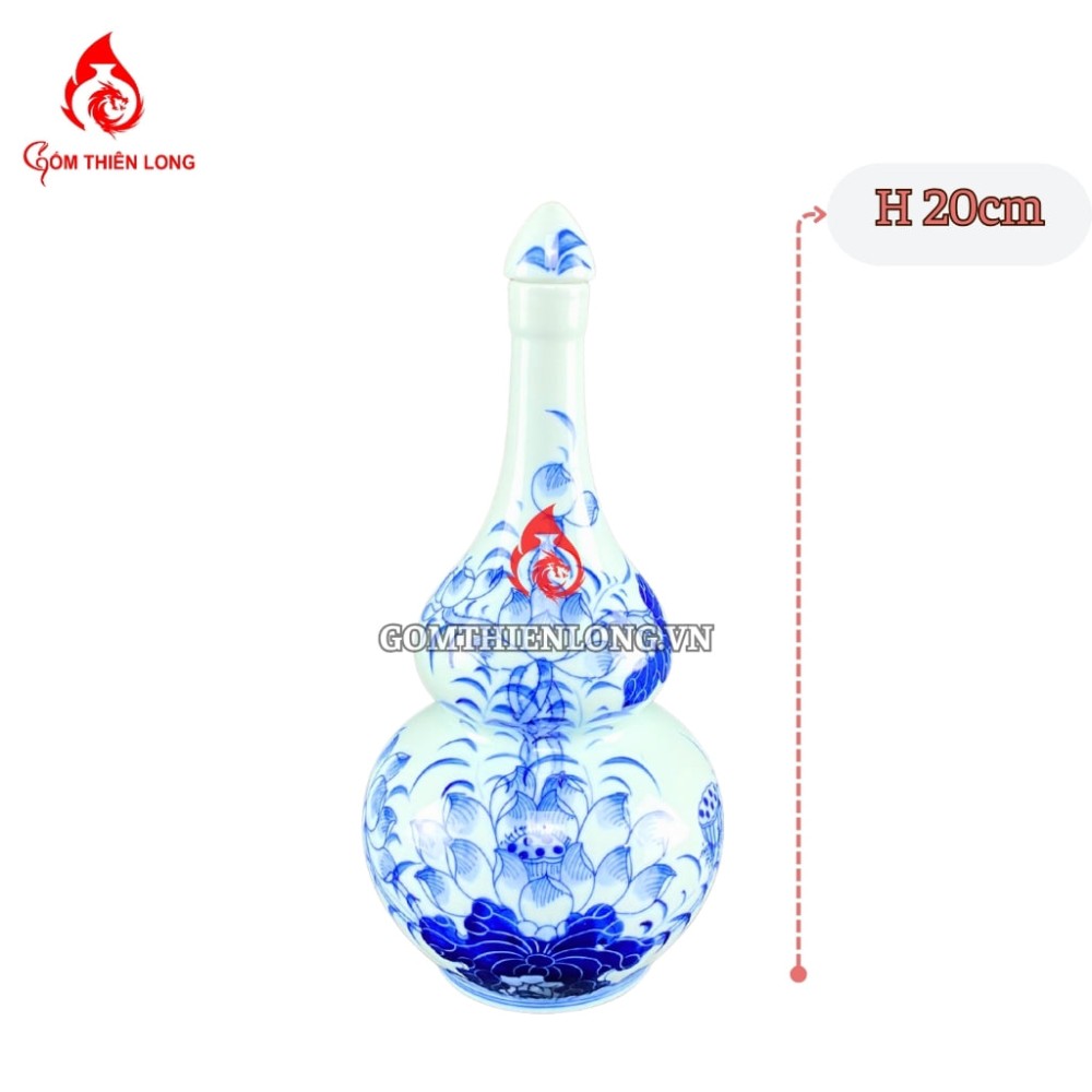 Nậm Rượu Thờ Men Lam Ngọc Vẽ Hoa Sen 240121