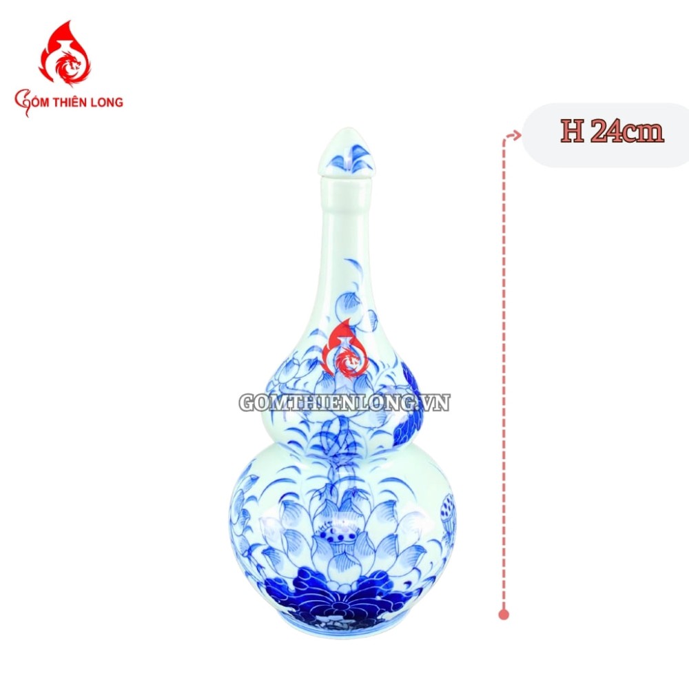Nậm Rượu Thờ Men Lam Ngọc Vẽ Hoa Sen 240121