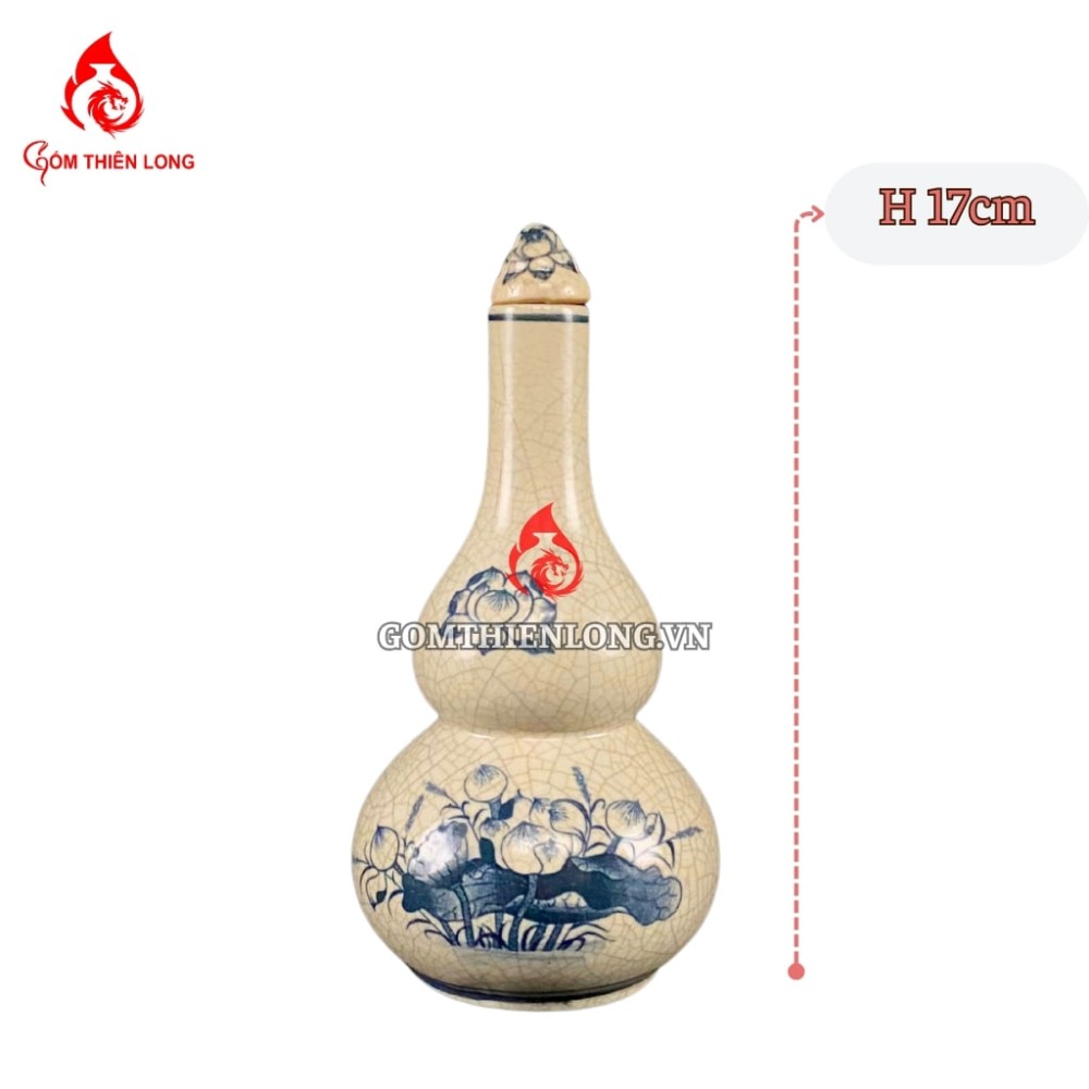 Nậm Rượu Thờ Bát Tràng Men Rạn Vẽ Hoa Sen 240128