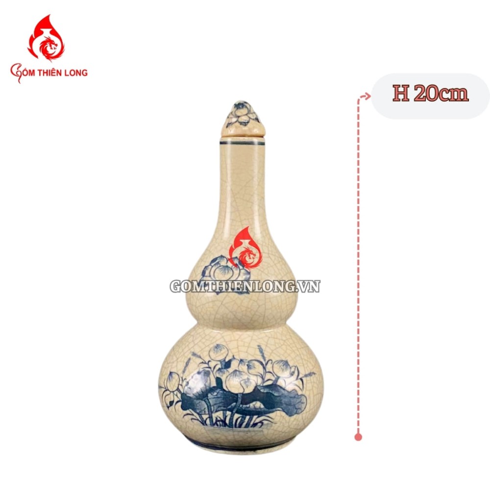 Nậm Rượu Thờ Bát Tràng Men Rạn Vẽ Hoa Sen 240128