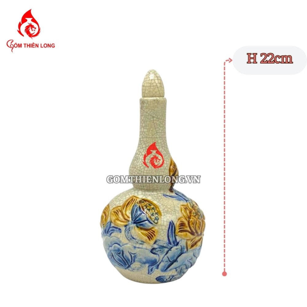 Nậm Rượu Thờ Bát Tràng Men Rạn Đắp Nổi Hoa Sen 240130