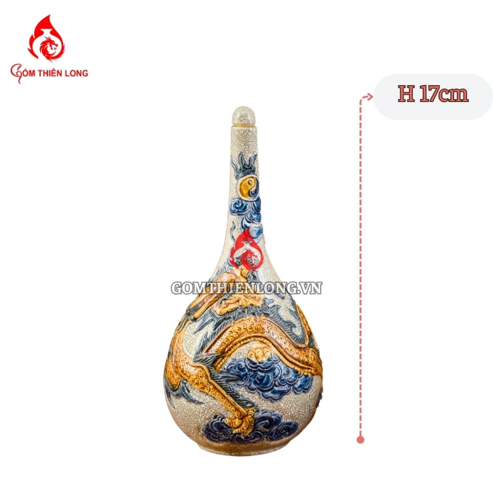 Nậm Rượu Thờ Bát Tràng Men Rạn Đắp Nổi Rồng 240131