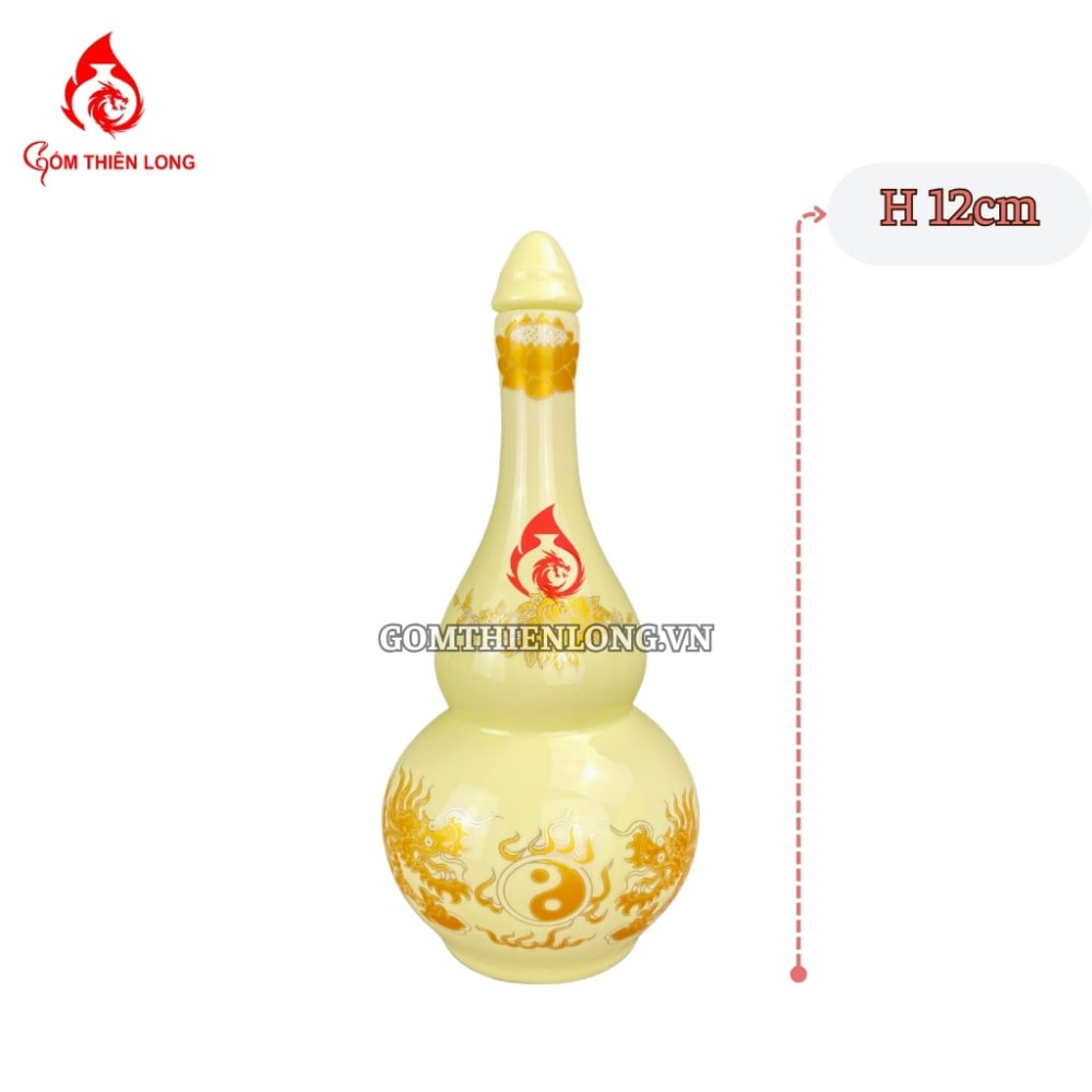 Nậm Rượu Thờ Bát Tràng Men Vàng Vẽ Ánh Kim 240137