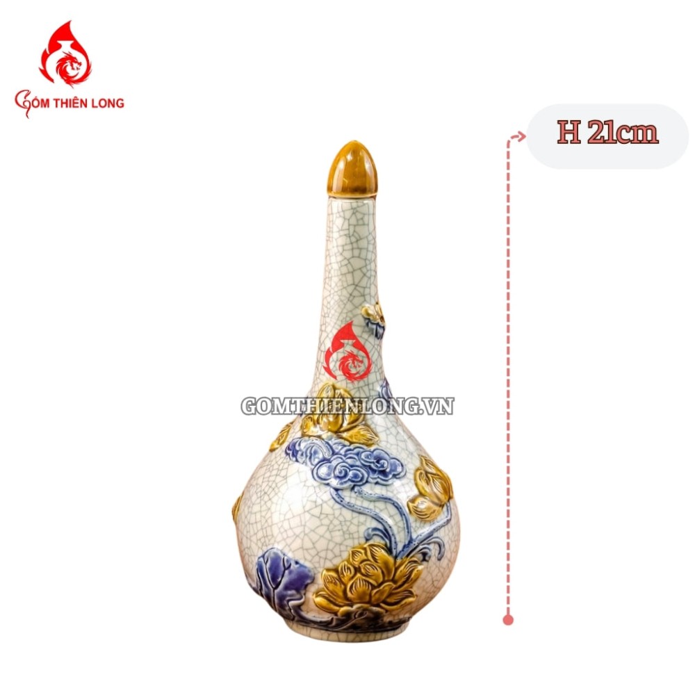 Nậm Rượu Thờ Bát Tràng Men Rạn Đắp Nổi 240143