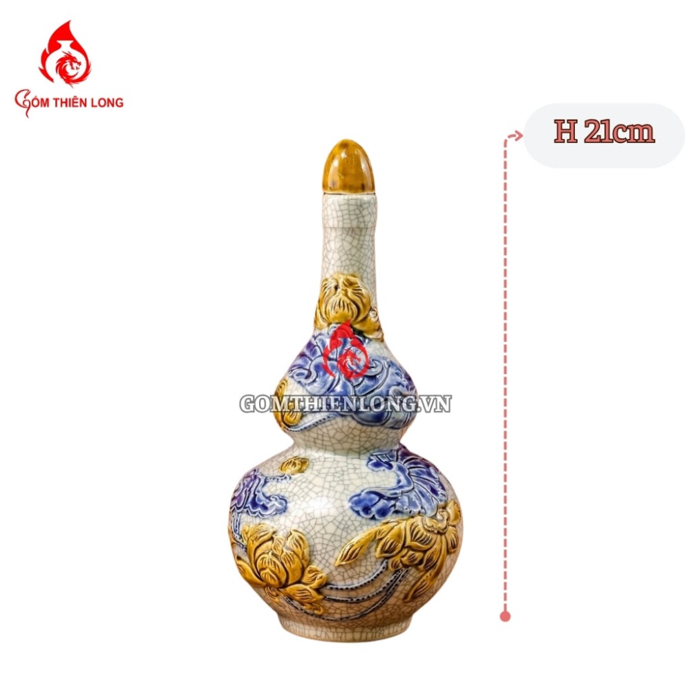 Nậm Rượu Thờ Bát Tràng Men Rạn Đắp Nổi Hoa Sen 240144